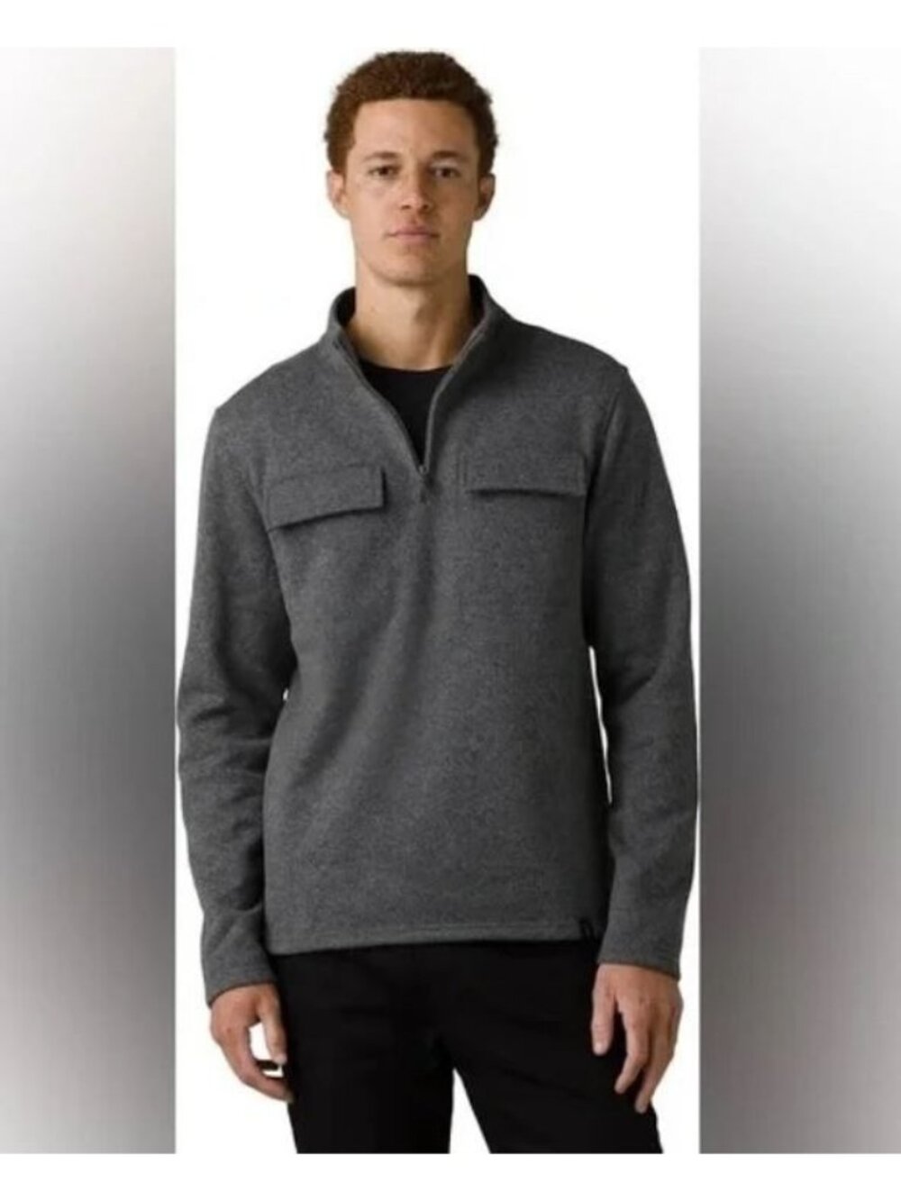 prAna Brookland 1/4 Zip Sweater Men's Medium Gravel Gray Wool Blend Pullover NWT